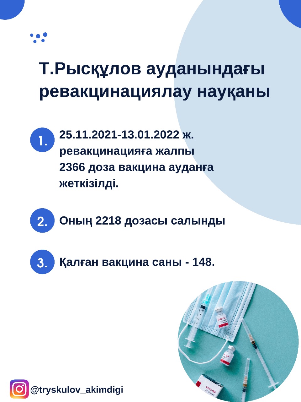 Т.Рысқұлов ауданында вакцинациялау науқаны жалғасуда