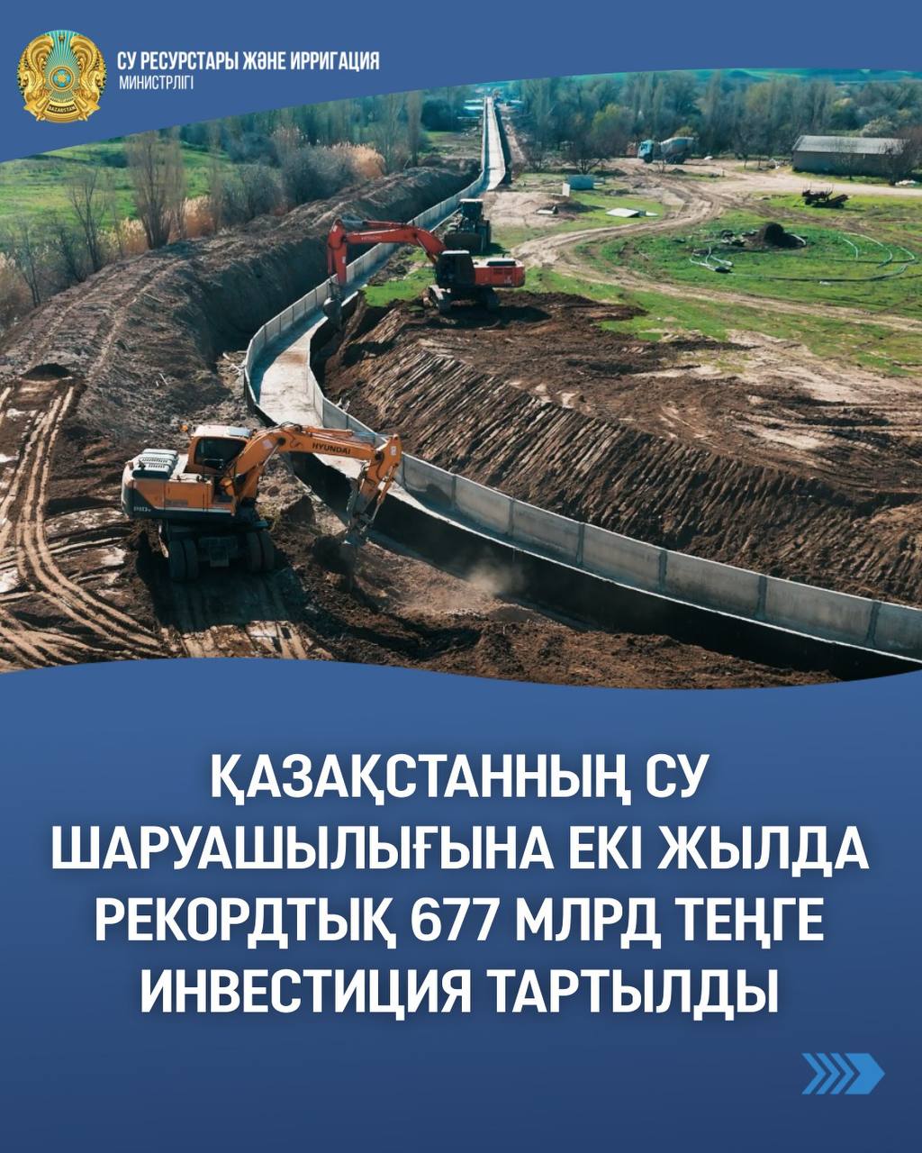 ⚜️💧Қазақстанның су шаруашылығына екі жылда рекордтық 677 млрд теңге инвестиция тартылды