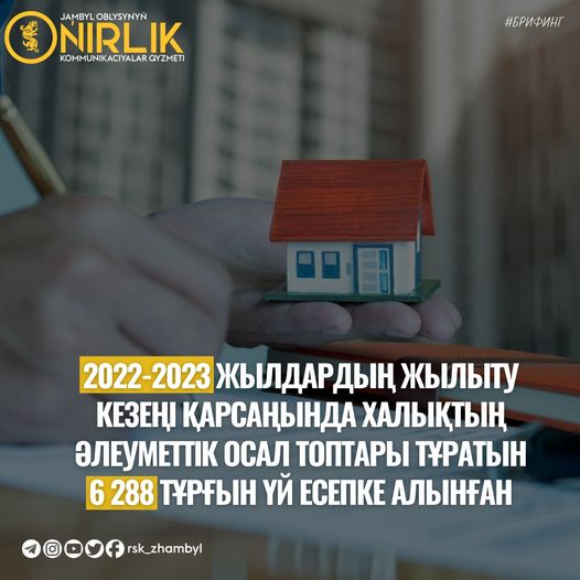 2022-2023 ЖЫЛДАРДЫҢ ЖЫЛЫТУ КЕЗЕҢІ ҚАРСАҢЫНДА ХАЛЫҚТЫҢ ӘЛЕУМЕТТІК ОСАЛ ТОПТАРЫ ТҰРАТЫН 6 288 ТҰРҒЫН ҮЙ ЕСЕПКЕ АЛЫНҒАН